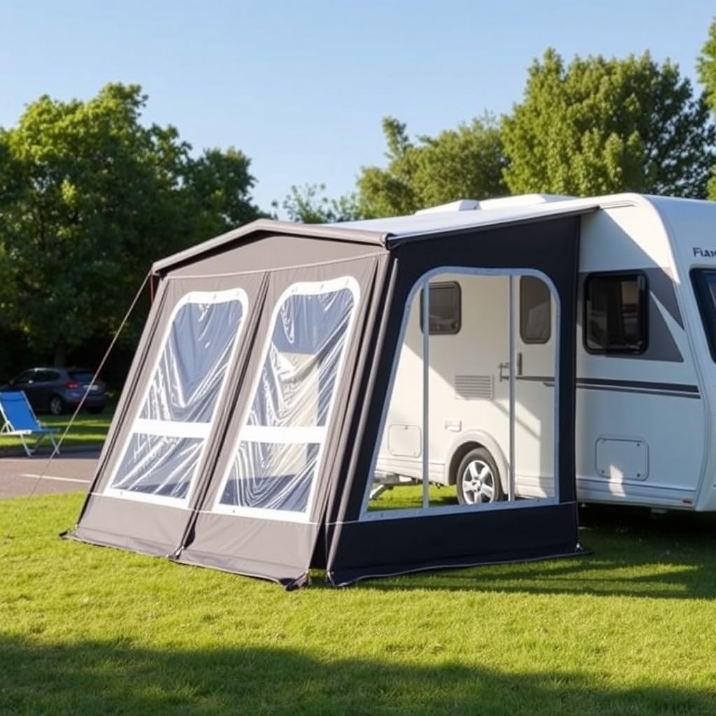 <clean photorealistic photo showing a correctly installed Fiamma F45 Pro with side panels