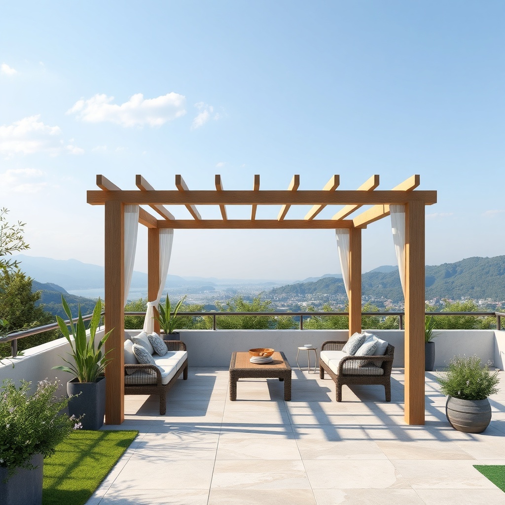 Bir evin terasında kurulu Gunter 3x4m Ahşap Pergola