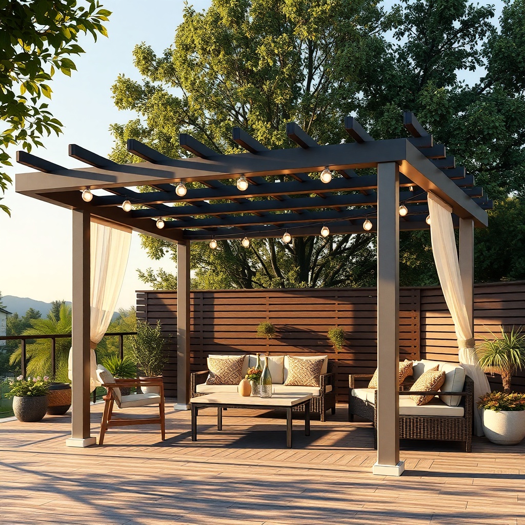Outsunny 3x3m pergola altında şık ahşap masa ve sandalyeler