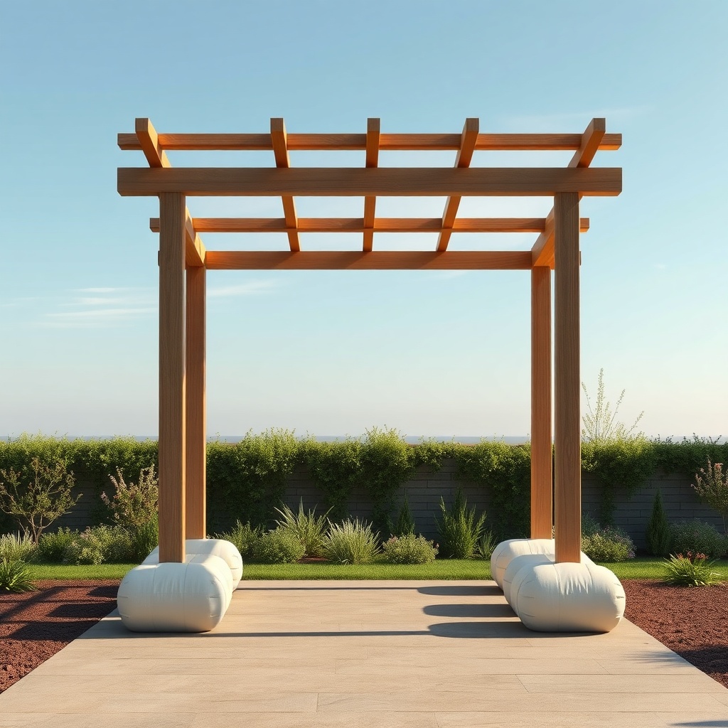<Pergola with sandbags on each leg