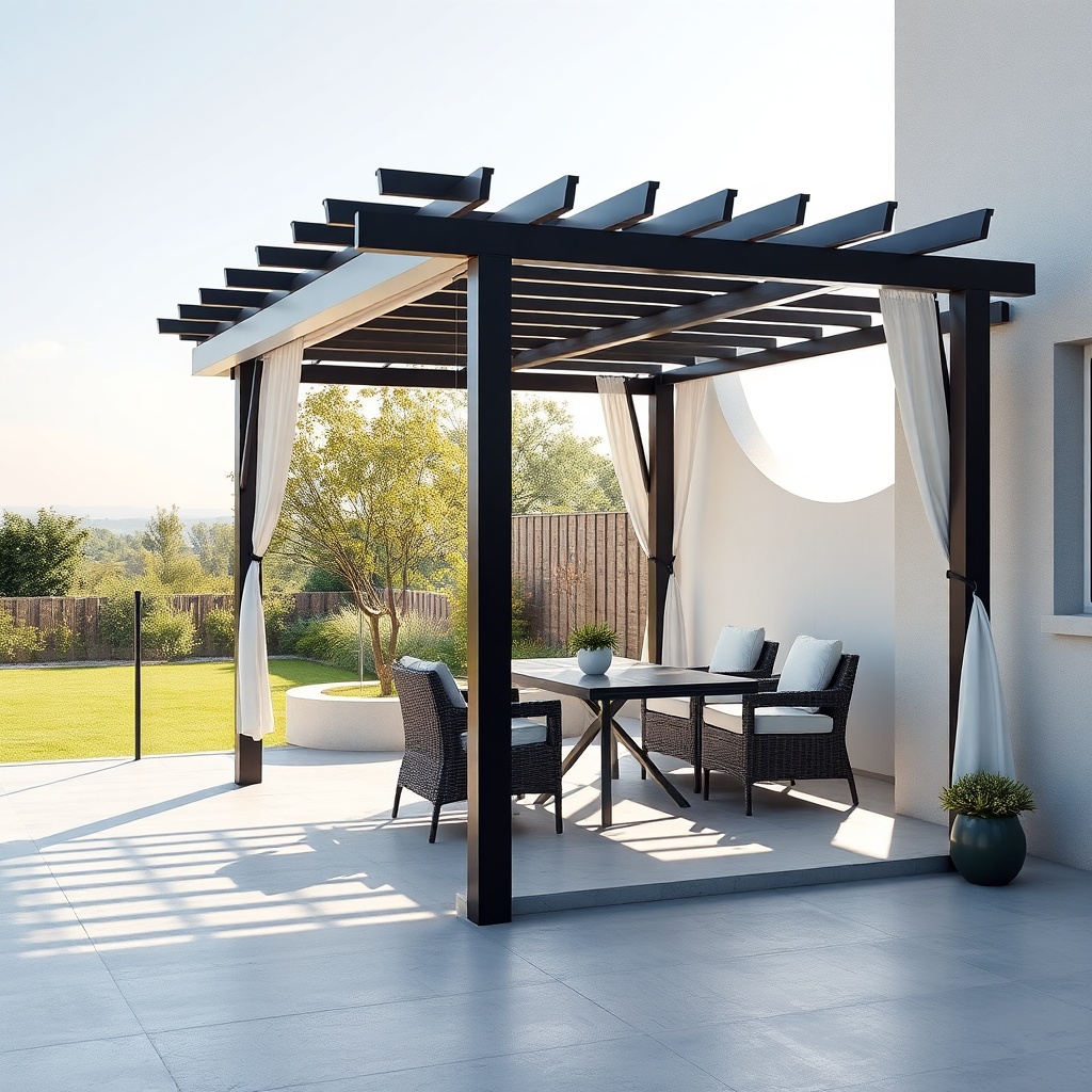 <clean photorealistic photo/illustration of Outsunny 3x3m katlanır pergola setup on a conc